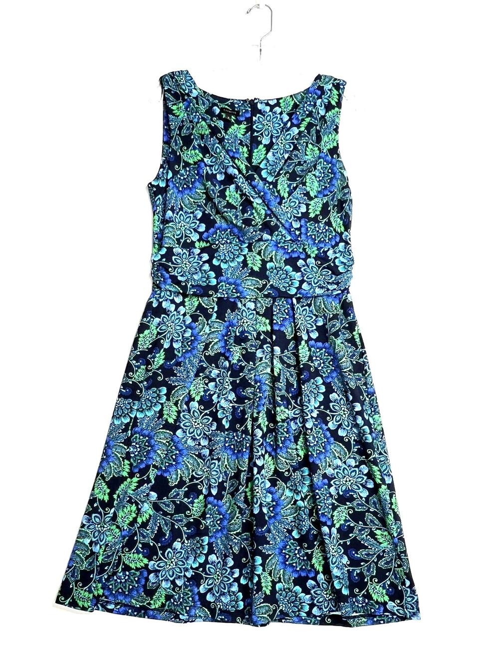 Talbots Sleeveless Surplice Neckline Paisley Floral Print Dress Blue Womens 8